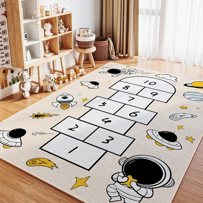 VIKAMA Children's Room Crystal Pile Rug Stain Resistant Washable Bedroom Bed Rug Game Rug Living Room Crawl Mat Home Decor