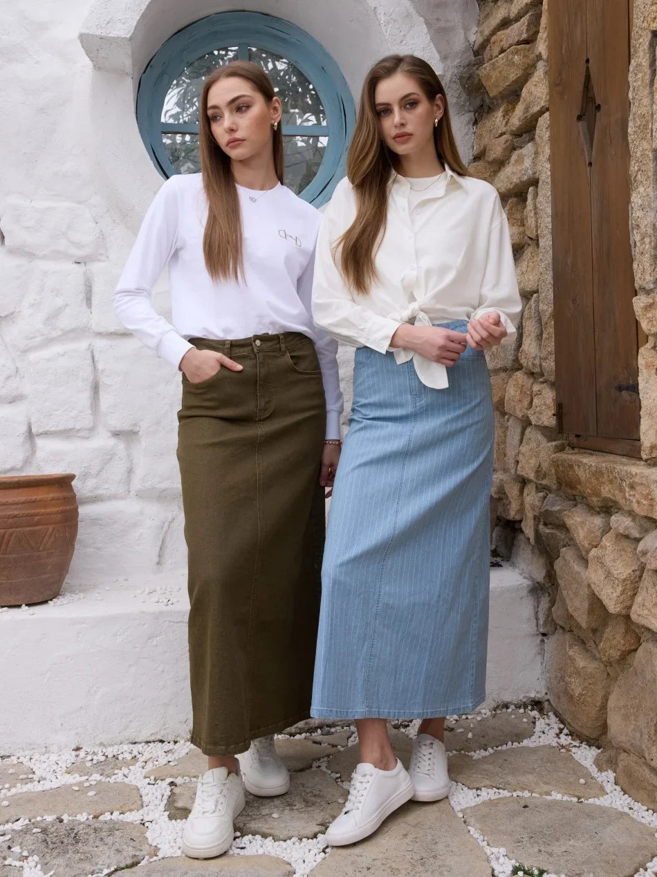 AS SS26  stretch denim skirt fashion lady wear elastic fabric ( waist expands about 2-3cm)