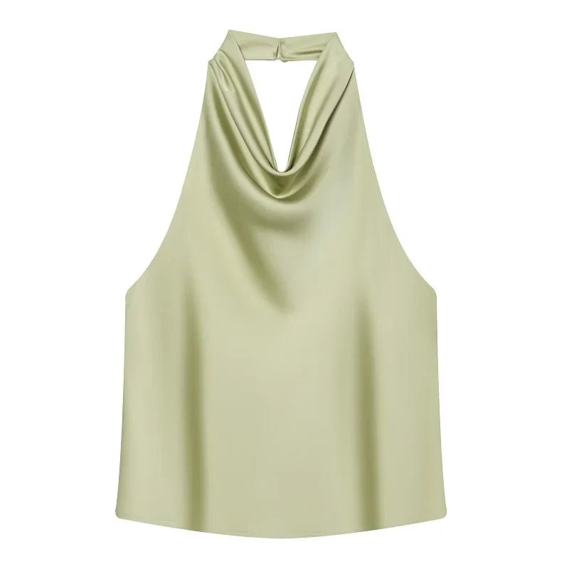 MUJER Satin Halter Tops Woman 2026 Sexy Backless Tops for Women Camisole off Shoulder Summer Top Women Pink Black Top Female
