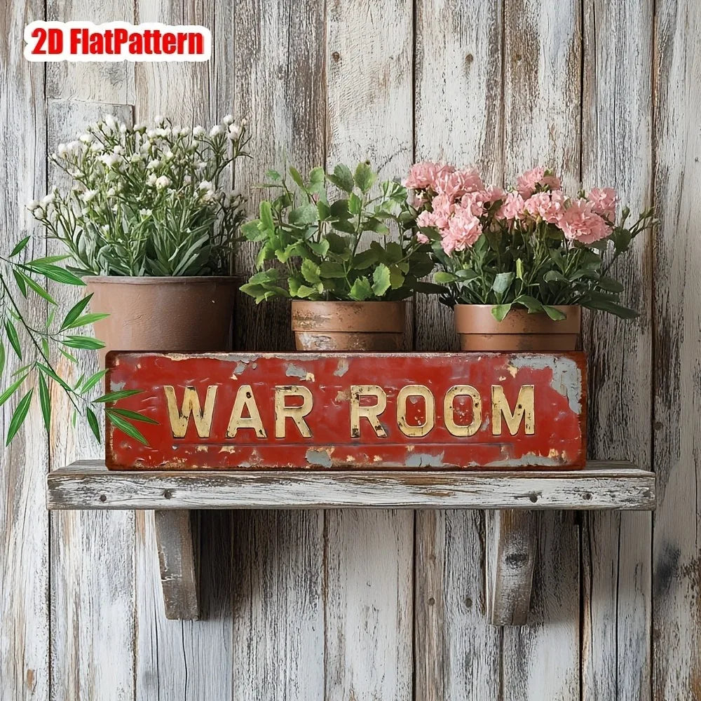 Retro War Room Metal Tin Sign - 4x16" 2D Flat Novelty Decor, Bar Garage Farmhouse Wall Art