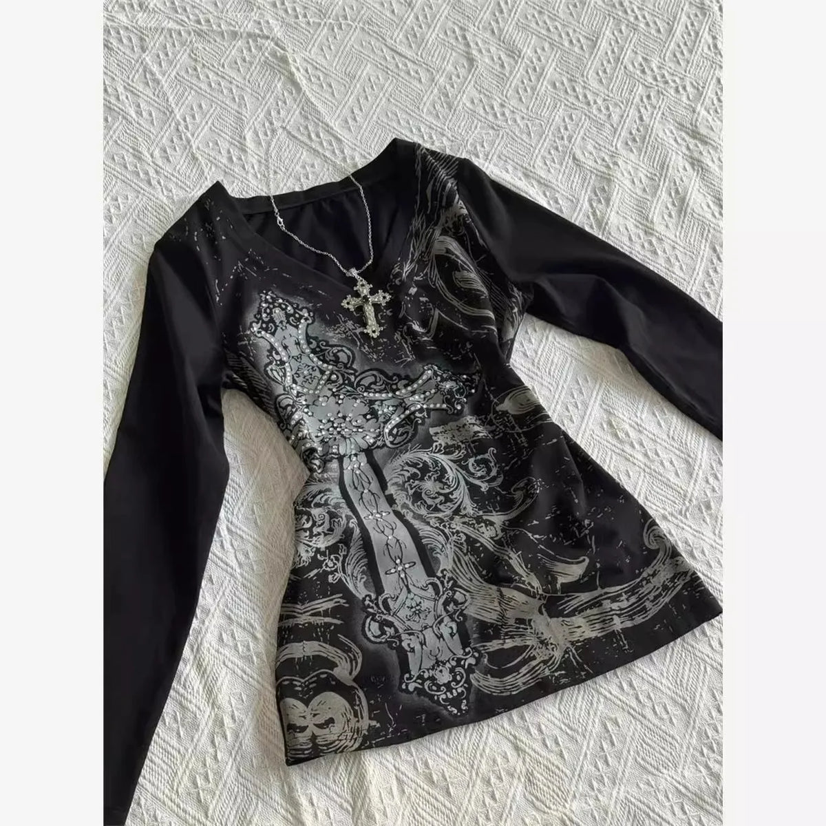 Retro Hip Hop Y2K T-Shirts Fashion Women Sexy Long Sleeve Gothic Vintage Punk Streetwear Tops Casual Slim Hot Girl Autumn Tees