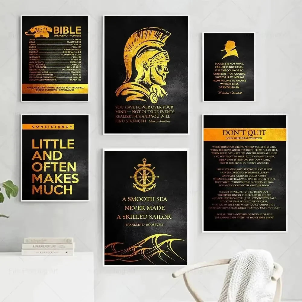 Motivational Quote Art Posters for Wall Black Golden Letters Inspiring Canvas Painting Wall Art Picture Office Living Room Decor