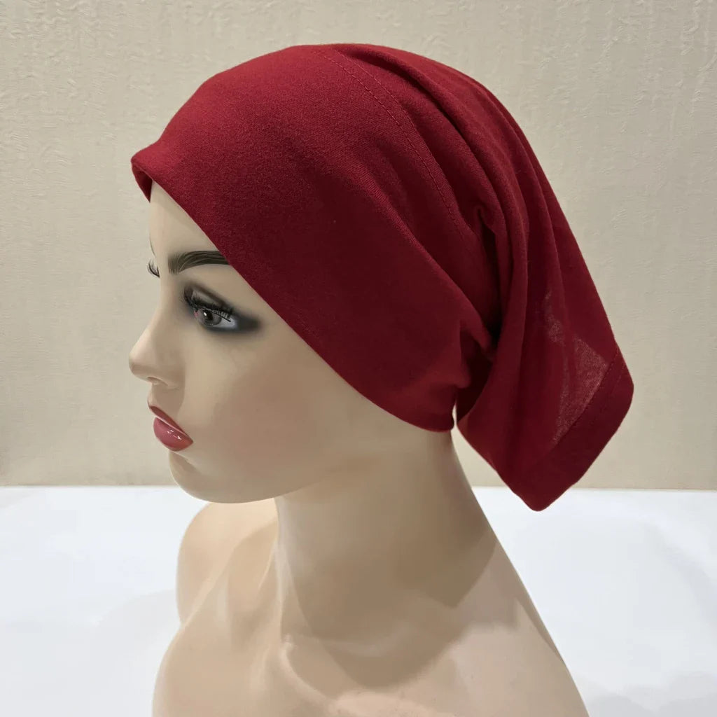 H065 plain tube hats Muslim Turban Pure Color Stretch Inner Hijabs For Caps Ready To Wear Women Head Scarf Under Hijab Bonnet