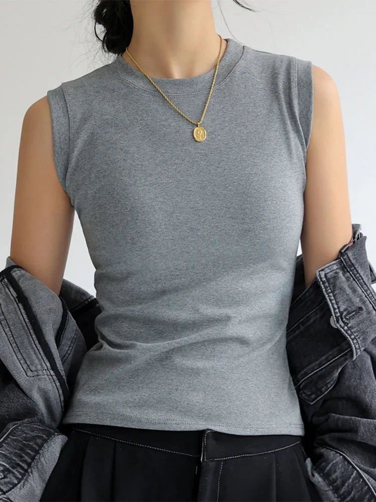 Camisole Vest for Women  Round Neck Colourful Basic Sleeveless Undershirt Tops Tees with Coverage for Side Cleavage