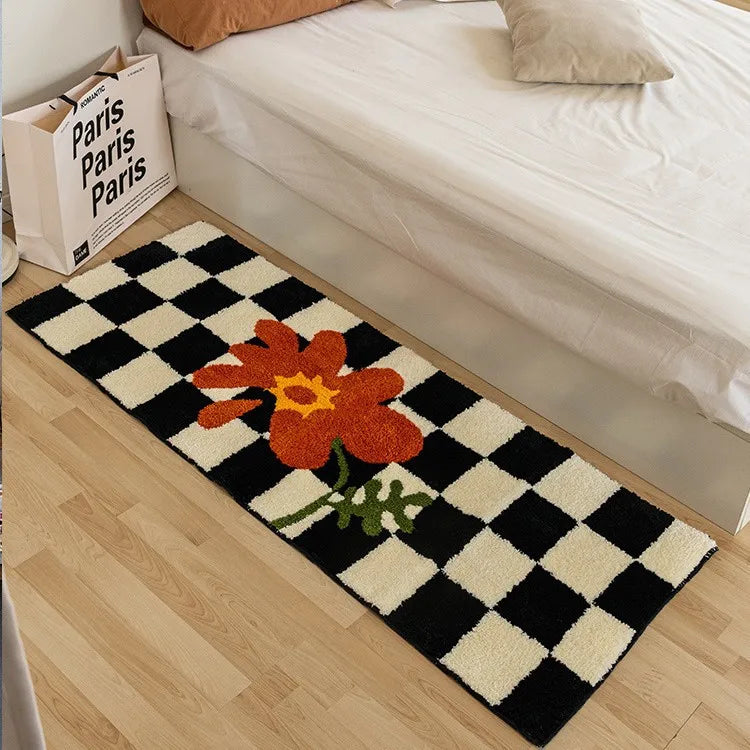 VIKAMA Modern Ins Checkerboard Cashmere Rug Comfortable Soft Cooling Bedroom Bed Blanket Bay Window Blanket Cloakroom Carpet