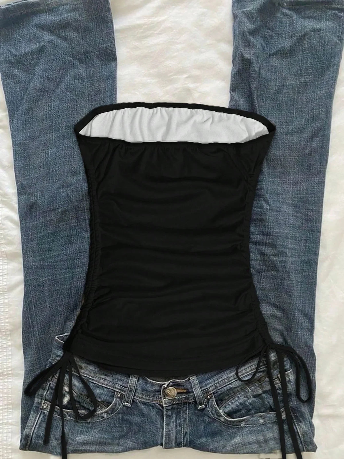 Women's casual retro drawstring front cut vest, suitable for Y2K and guitar prints in spring and summer