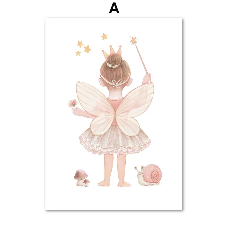 Kawaii Angel Girls Rabbit Sun Rainbow Cloud Cartoon Children Posters Canvas Painting Wall Art Print Picture Baby Kids Room Decor