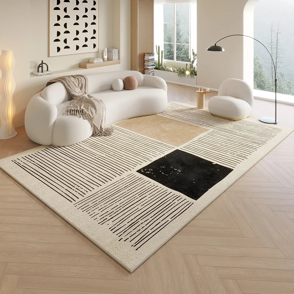 VIKAMA Cream Style Lineage Living Room Floor Mat Anti-Slip Home Decoration Large Size Sofa Coffee Table Rug Bedroom Carpet