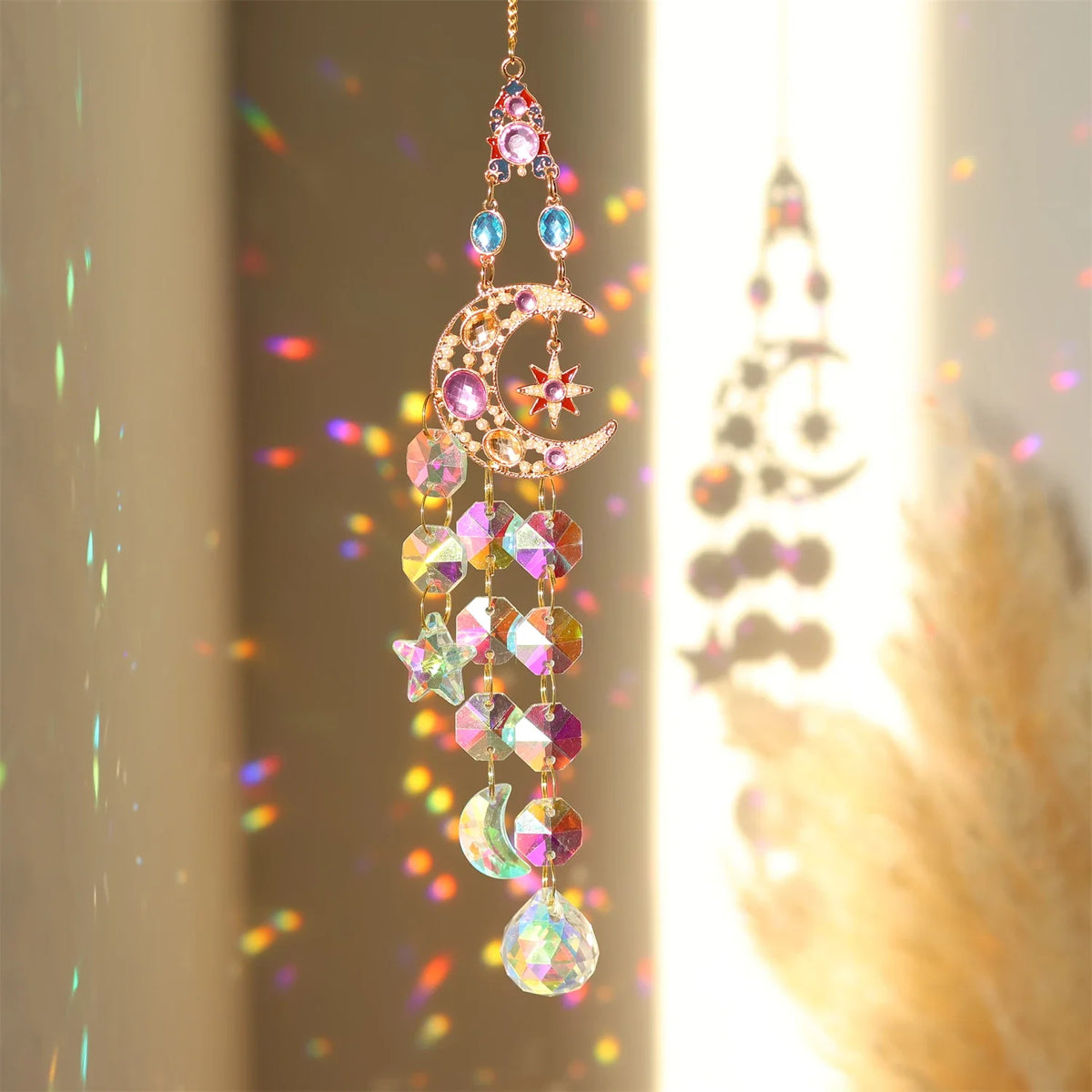 Colorful diamonds StarsMoonButterflies, sun garlands, gardening, light collection, Suncatcher accessories,indoor and outdoor