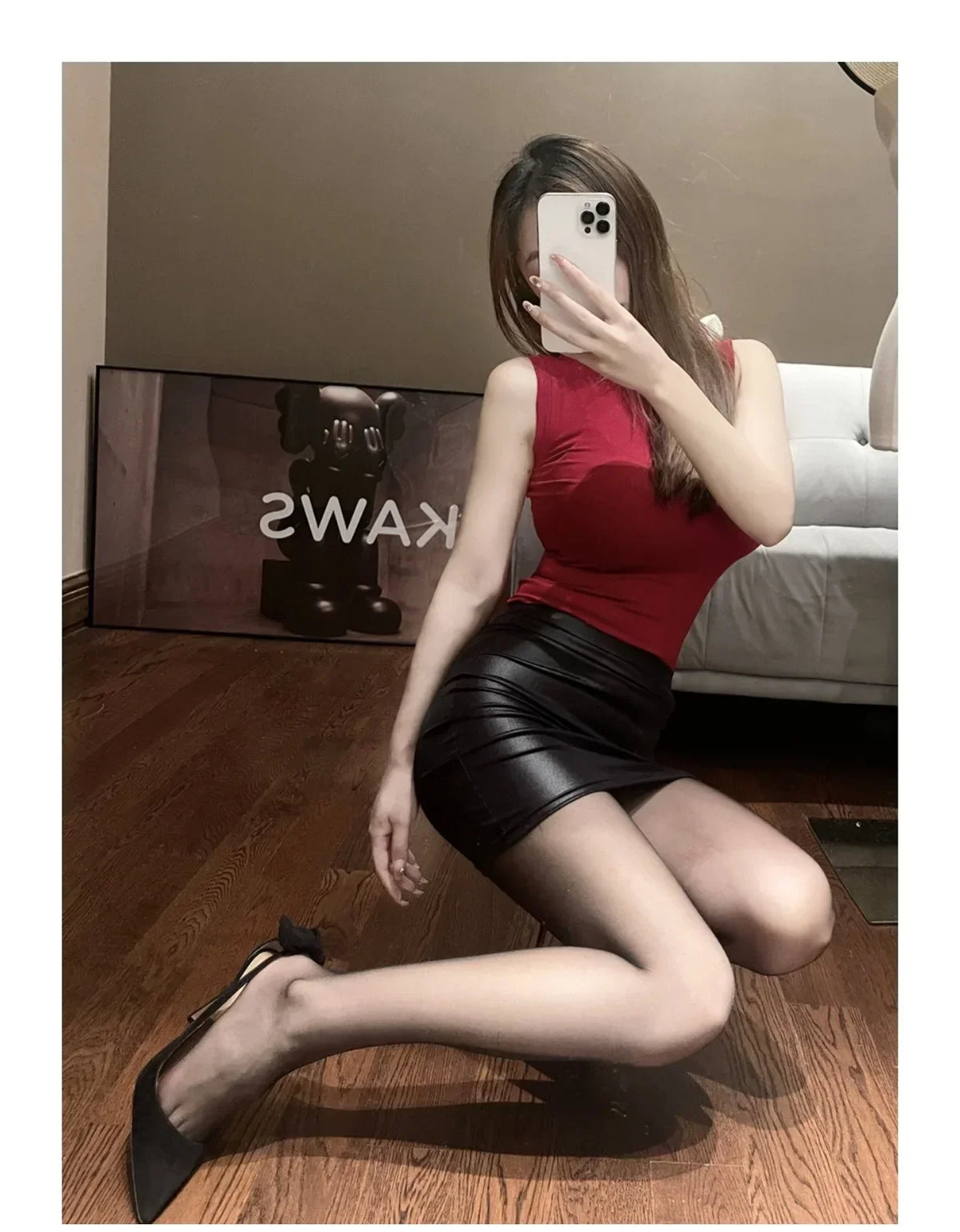 Matte Leather Slim Mini Skirt High Waist Sexy Fashion Imitation PU Leather Skirt Short Korean Nightclub Streetwear for Women