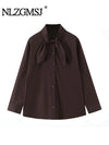 NLZGMSJ Woman Scarf Shirts 2025 Autumn Elegant Office Lady Loose Chic Slim Daily Full Sleeve Daily Shirts