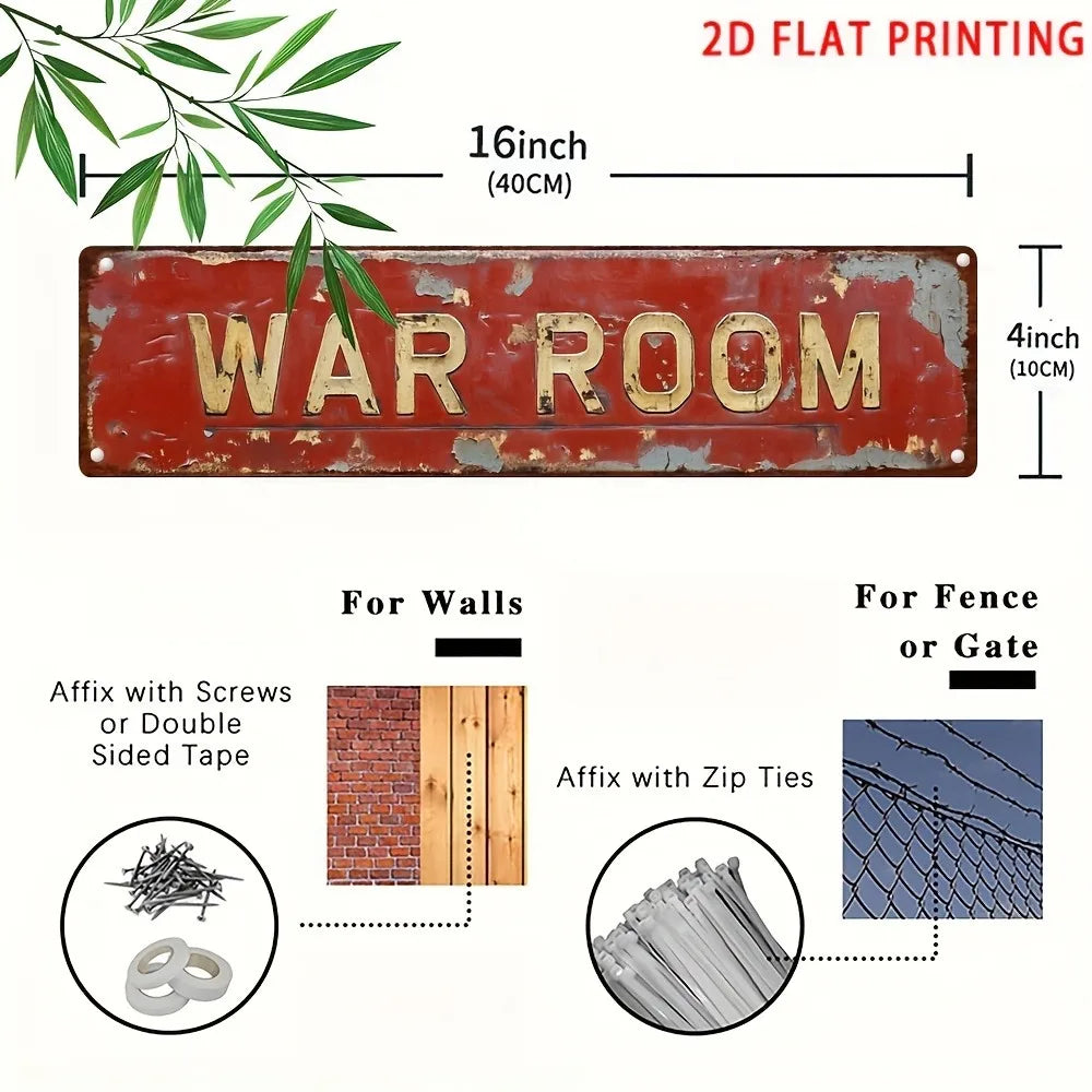 Retro War Room Metal Tin Sign - 4x16" 2D Flat Novelty Decor, Bar Garage Farmhouse Wall Art