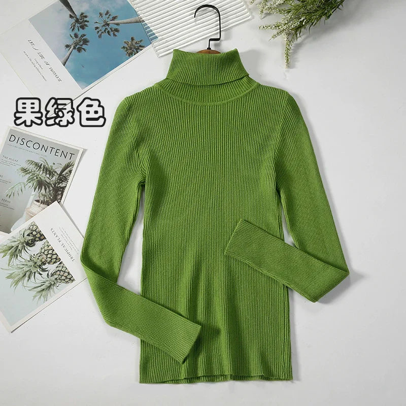 2026 Simple Women Turtleneck Sweater Winter Fashion Pullover Elastic Knit Ladies Jumper Casual Solid Black Female Basic Tops