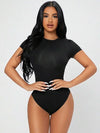 Petite Solid Slim Fit Short Sleeve Bodycon Bodysuit for Women