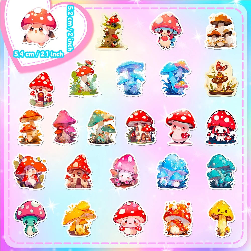 10/30/50/100pcs Kawaii Mushroom Aesthetic Stickers Graffiti Decals Laptop Scrapbook Phone Suitcase Decoration Sticker Kids Toy