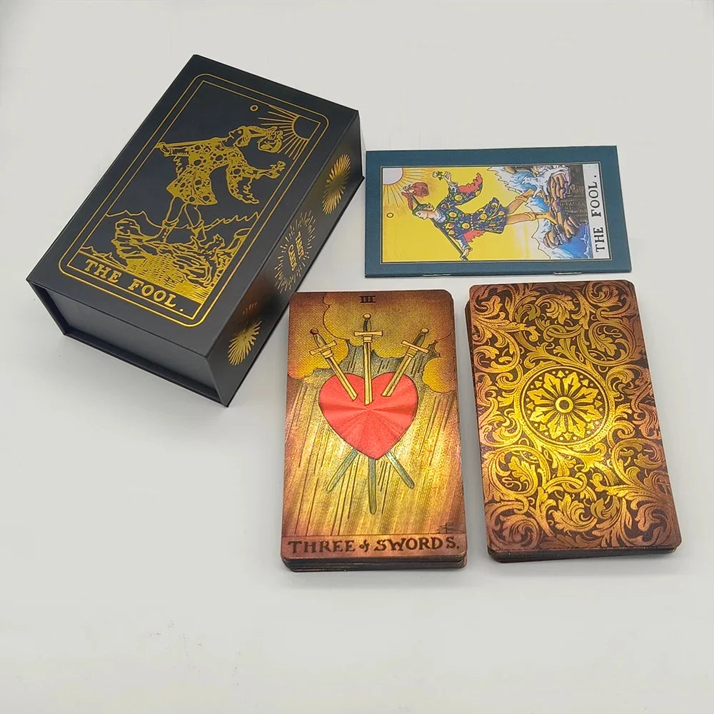 Gold Foil Tarot Plastic Cards Rose Pink Oracle Waterproof Card Deck Mysterious Board Game Divination Cards