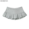 KEYANKETIAN New Women's Terry fabric Low waist Y2K Mini Skirt Wide pleat Decoration Light grey Flounce A Line Skort Hot sweet