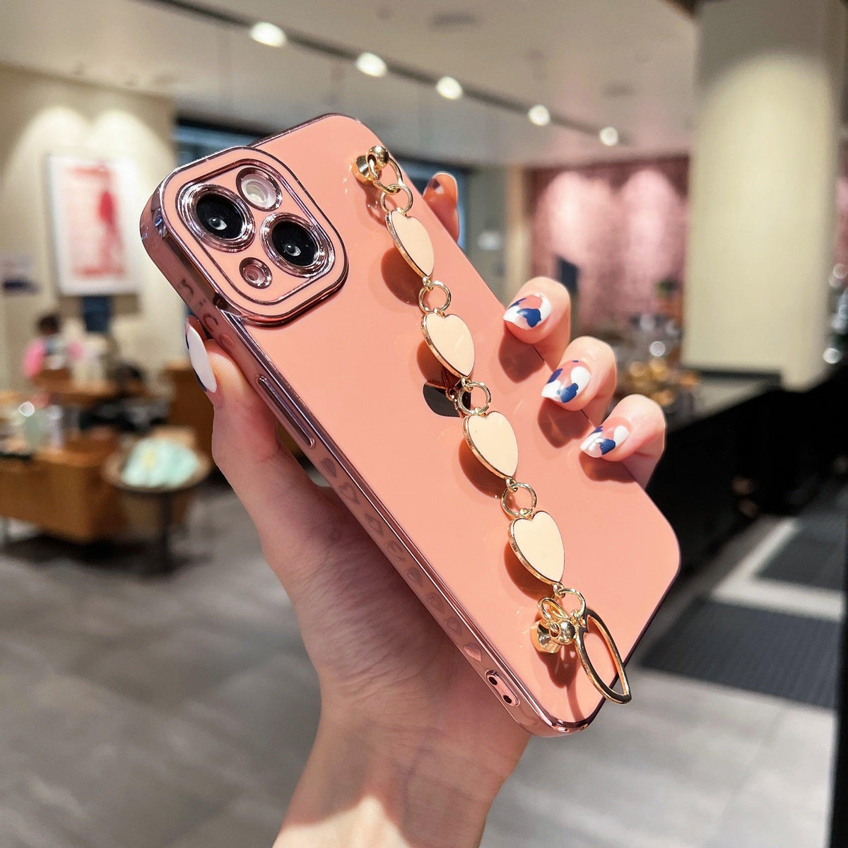 Luxury Love Heart Elegant Sparkle Case With Chain Bracelet Strap Soft Protective Bumper Cover Compatible with iPhone  Bracelet soft case for iPhone 12 Pro Max 11 pro max X XS XR 7 8 Plus Stylish Phone Cover