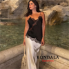 KONDALA Sexy Chic Black Lace Cami Tops Women V Neck Patchwork Sleeveless Y2K Girl Top Fashion 2025 Summer Fall Holiday Beach Top