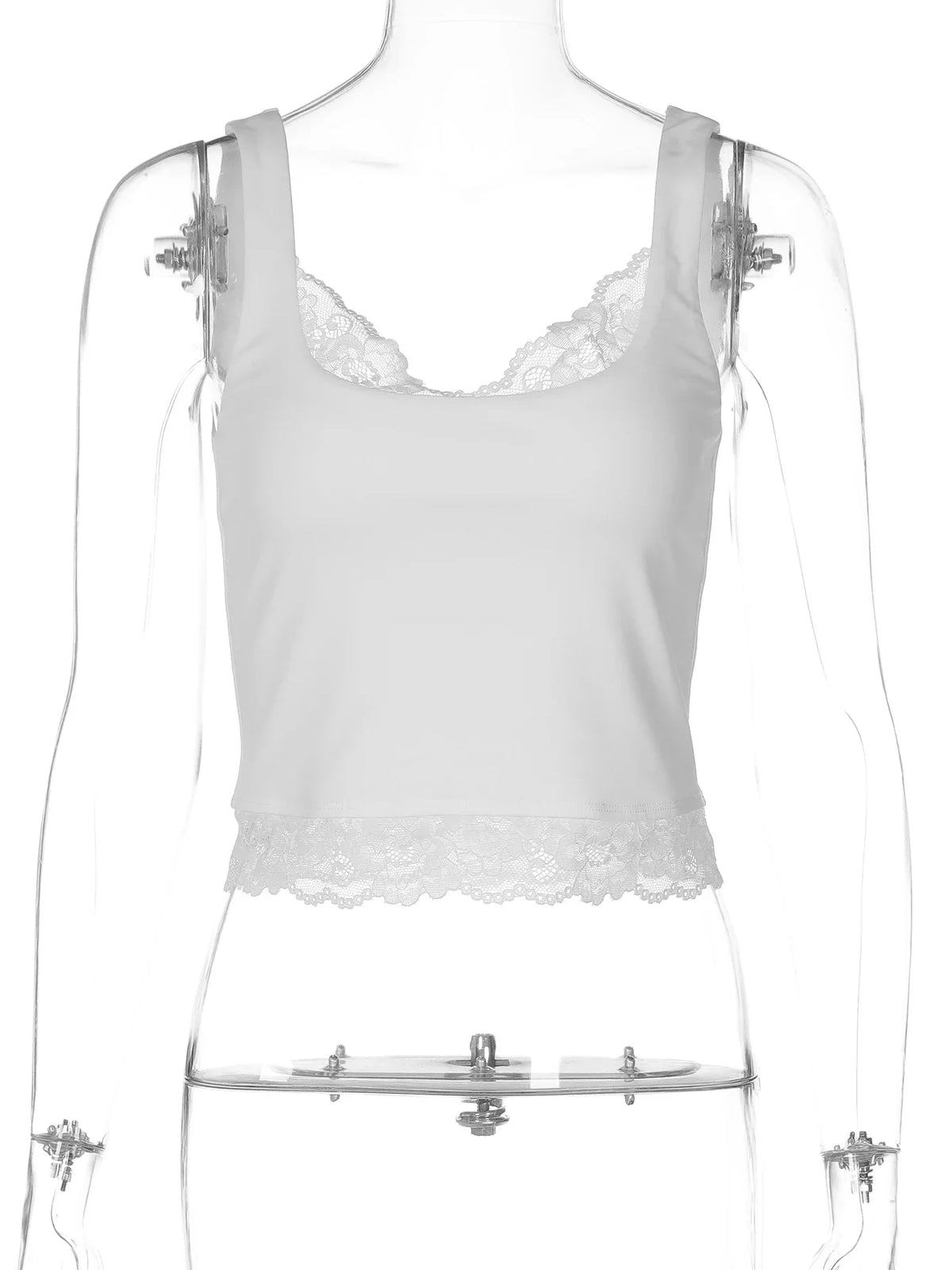 Dulzura Square Collar Backless Slim Lace Ruffles Patchwork Tank Top Women'S Fashion Sexy Y2K Top Party Vacation Summer Clothes