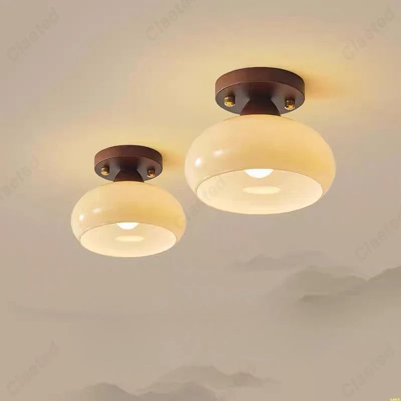 New Japanese LED Cream Wind Glass Ceiling Lamp Living Room Dining Room Porch Aisle Balcony Decorative Lighting