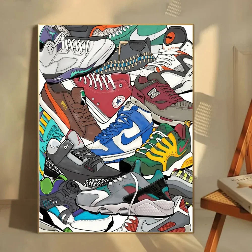 Classic Abstract Wall Art, Graffiti Popular Fashion Sneakers, HD Canvas Print Poster, Home Living Room Bedroom Decoration