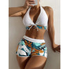 2023 Halter Bikini Set Short Swimsuit Women High Waist Swimwear Female Printed Bathers Swimming Bathing Swim Suit Beachwear