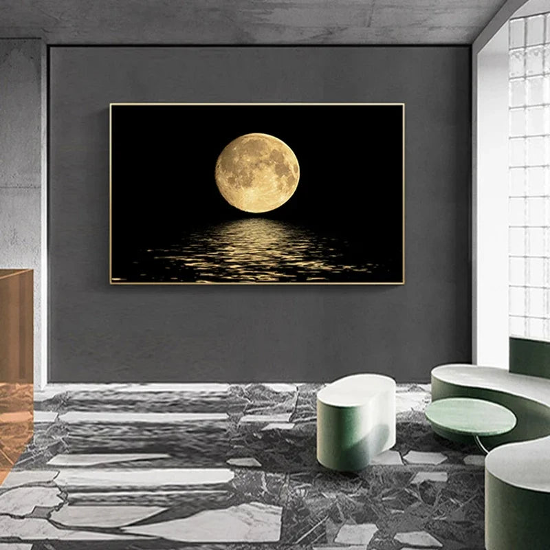 =Abstract Landscape Black and White Moon Modern Wall Art, HD Canvas Print Poster, Home, Living Room, Porch, Room Decoration