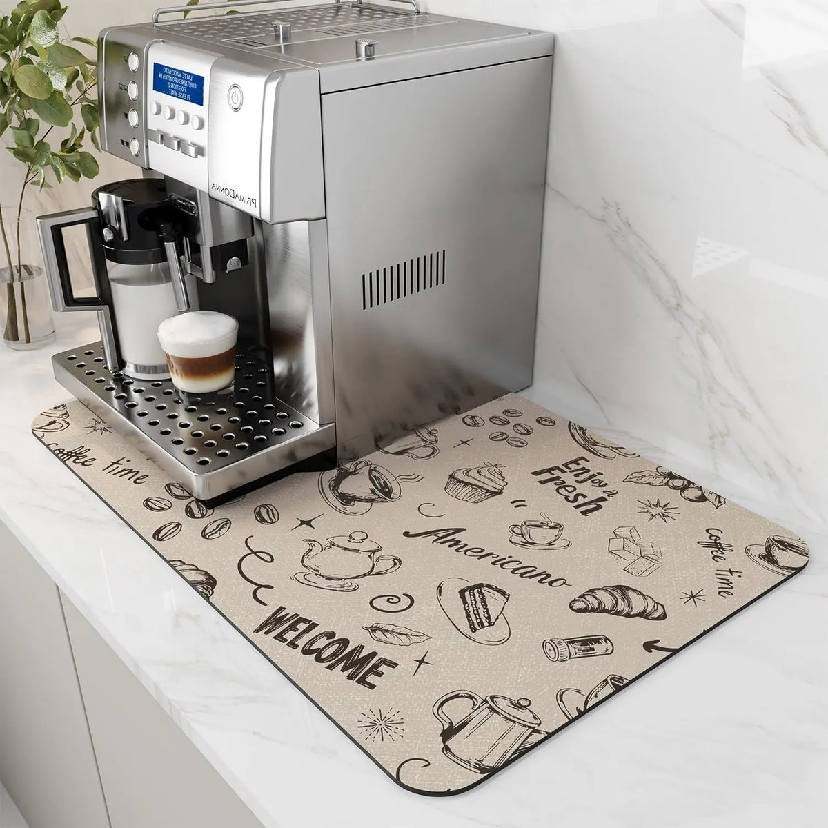 VIKAMA Coffee Machine Mat Rubber Backing Water-Absorbent Dish Drying Pad Kitchen Worktop Drainage Mat Home Decor