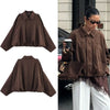 HH Women's Street Fashion Solid Loose Suede Texture Coats Causal Long Bat Sleeves Lapel Zipper Fly Winter Vintage Jackets