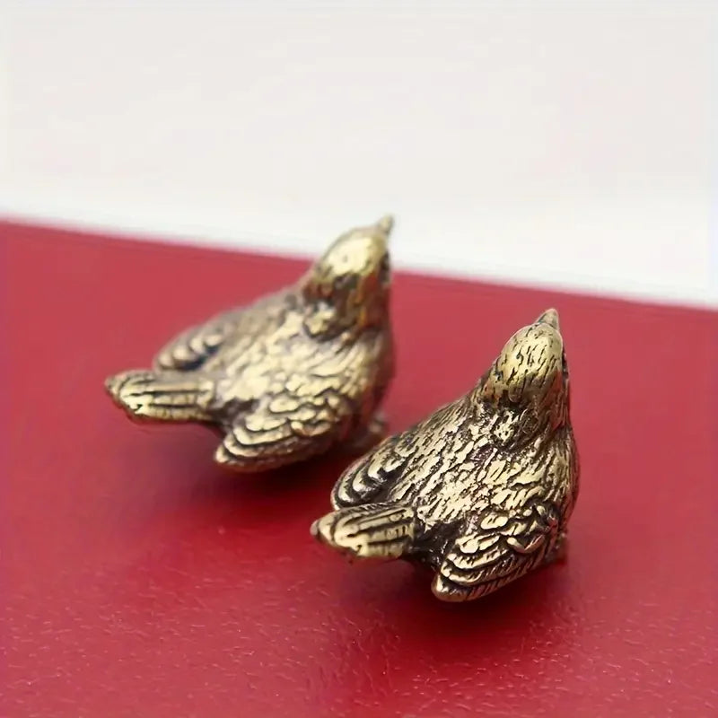 Elegant Brass Sparrow Tea Pet - Intricately Detailed Solid Brass Bird Figurine Versatile Indoor/Outdoor Decor Piece, Teal Decor