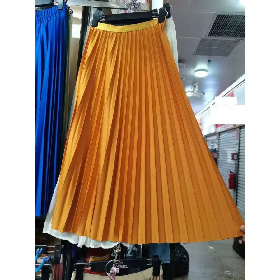 2026 Elegant High Waist Pleated Skirt for Women Mid-long Midi Skirt Female High Quality Black Saia