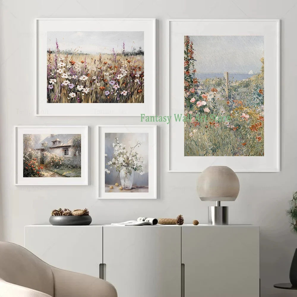 Wildflower Prints Neutral Floral Gallery Wall Decor Antique Summer Landscape Poster Garden Countryside Aesthetic Wall Decoration