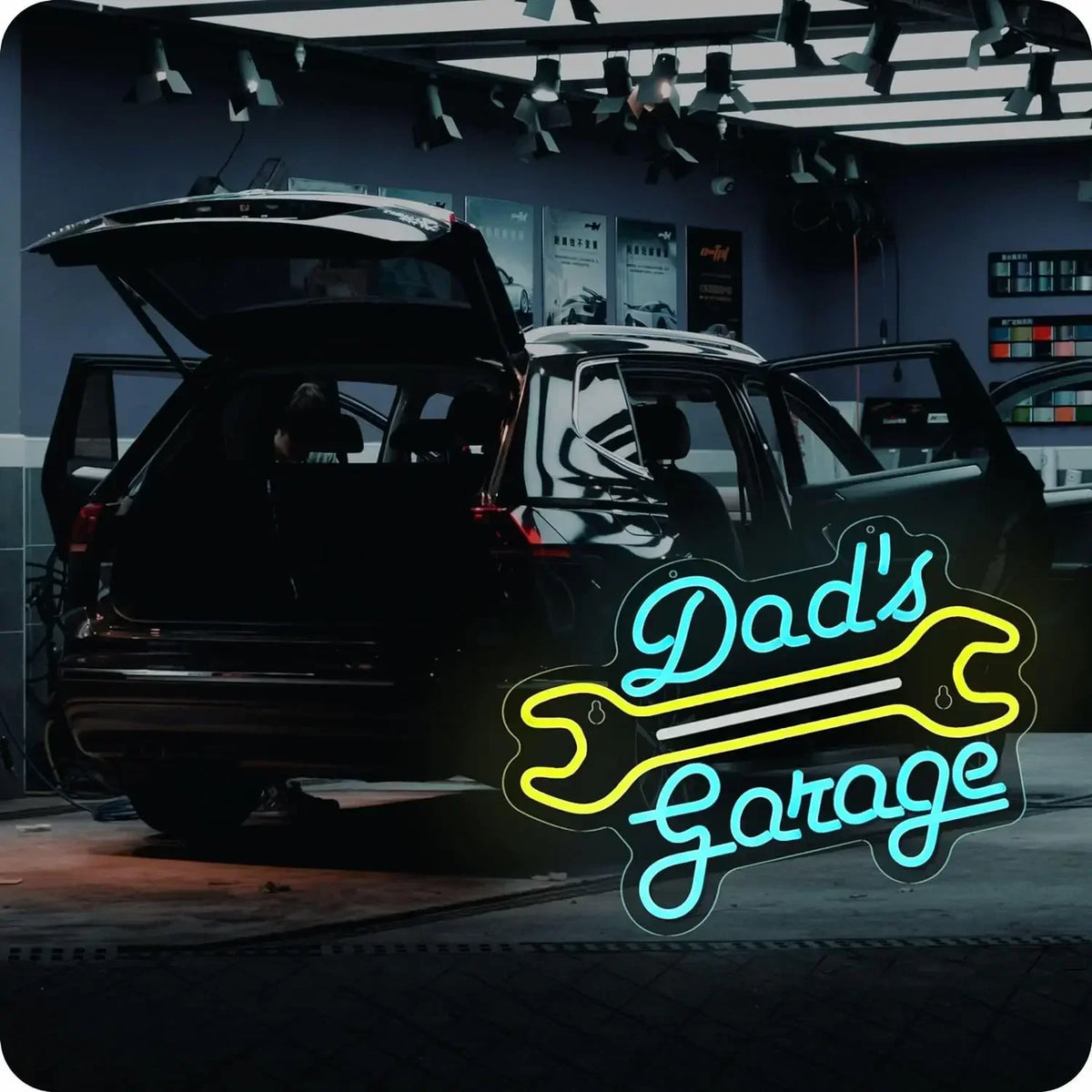 Dad's Garage Neon Sign LED Wall Decor for Car Repair Shop Men's Room Workshop Father's Day Gift for Family USB Powered