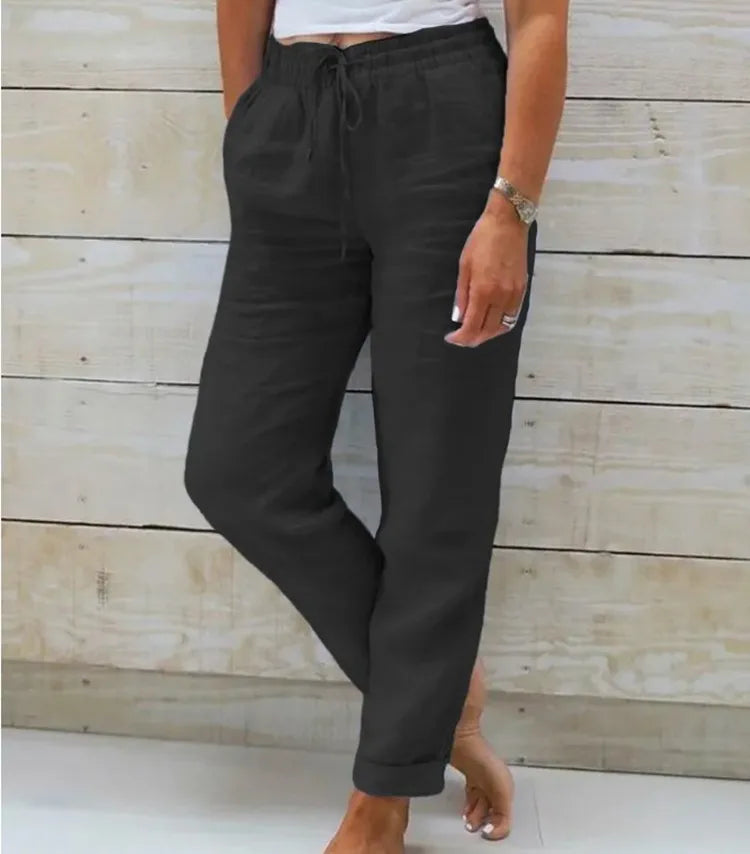 Cotton Linen Summer Pants for Women High Waist Elastic Casual Trousers Streetwear Solid Female Clothes 2026 Loose Pencil Pants