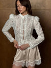 Tossy Summer Lace Printed Shirts Tops Female Hollow Out Fashion Commute Vintage See-Through Blouse Women's Lace Shrug Shirts New