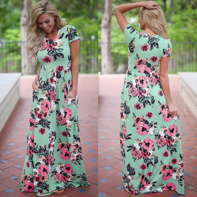 Women Summer Floral Print Maxi  2025 Loose White Boho Beach Dress Women Vintage Evening Party Long Dress Vestidos Female Robe
