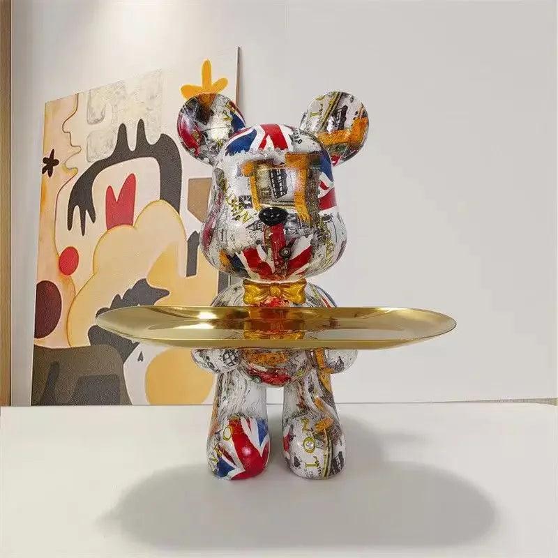 29cm Graffiti Bear Figurine Home Decoration Animal Statue Keys Storage Shelf Modern Room Sculpture Table Decor Abstract Ornament