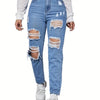 Sexy High Waist Women's Denim Jeans PD08286 New Arrival Blue Hole Punch Design Long Pants Spring 2024 Faion Ladies' Wear
