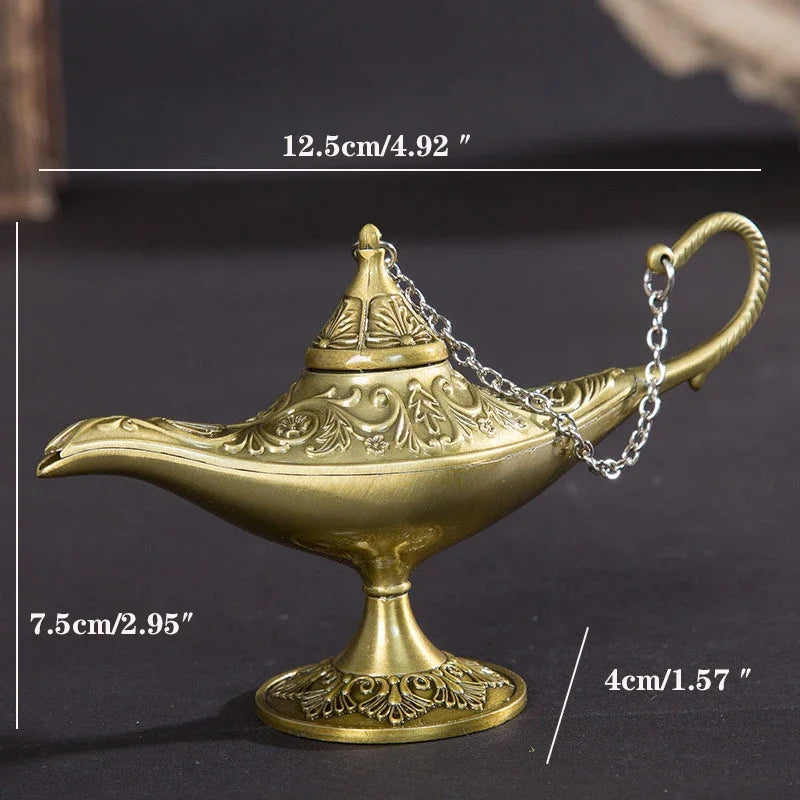 12cm(4.7")Classic Rare Hollow Legend Aladdin Magic Genie Lamps Incense Burners Retro Wishing Oil Lamp Home Decor Gift