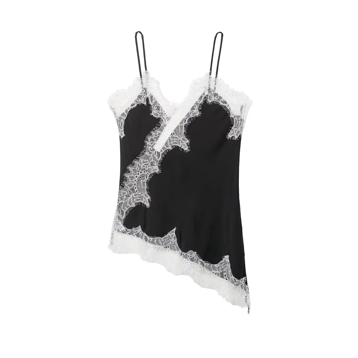 HH Sexy Women Asymmetrical Lace Slip Tops Summer Female Backless Sleeveless Off Shoulder Underwear Tanks Elegant Beach Camisole