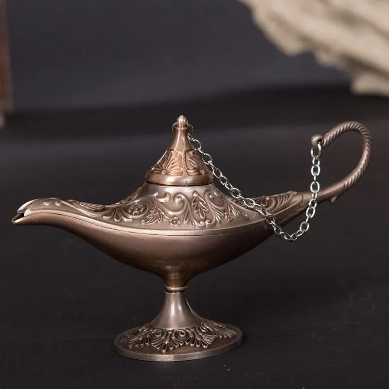 12cm(4.7")Classic Rare Hollow Legend Aladdin Magic Genie Lamps Incense Burners Retro Wishing Oil Lamp Home Decor Gift