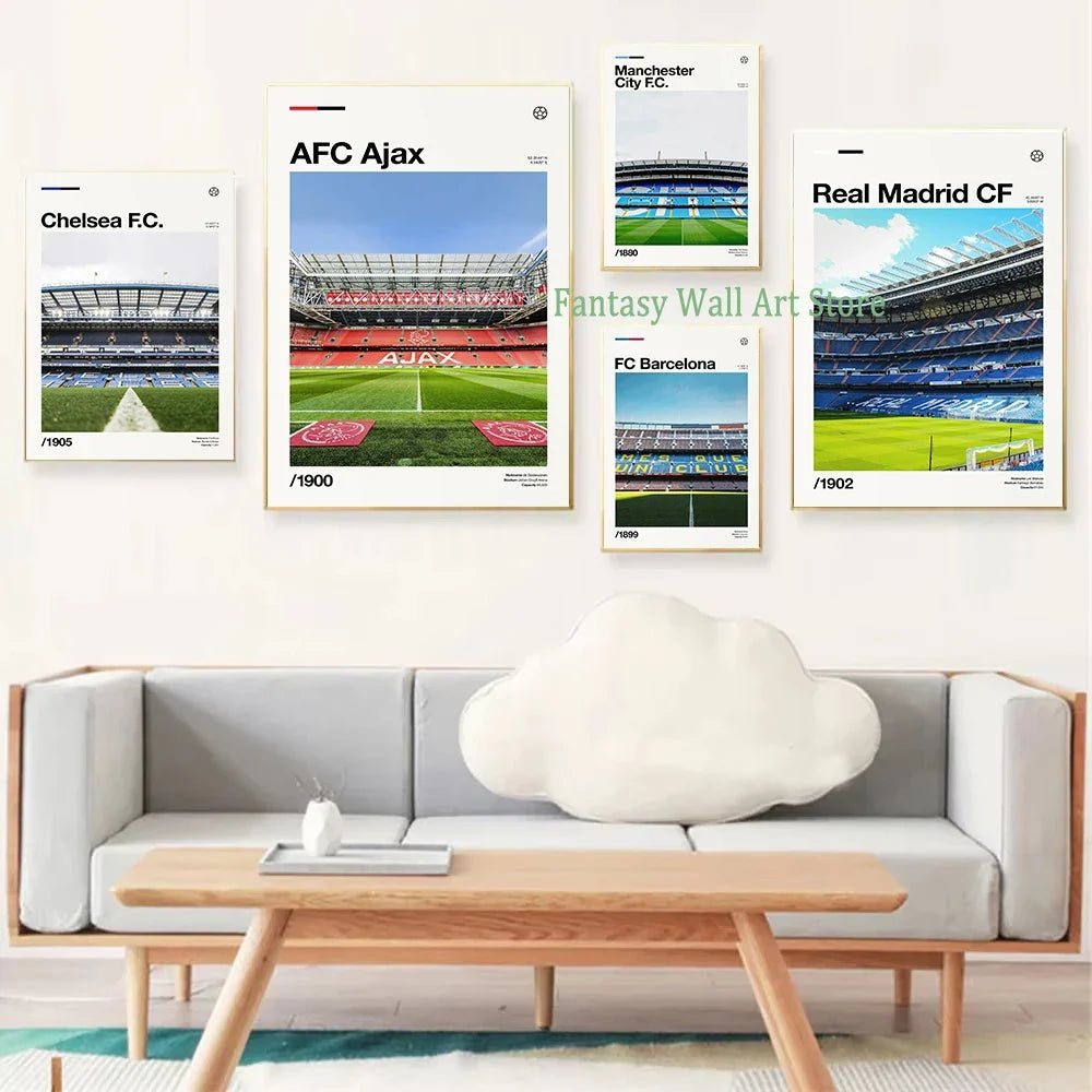 Famous Stadium Football Poster Football Fans Wall Art Decor Canvas Painting Stadium Minimalist Prints Aesthetic Wall Decoration