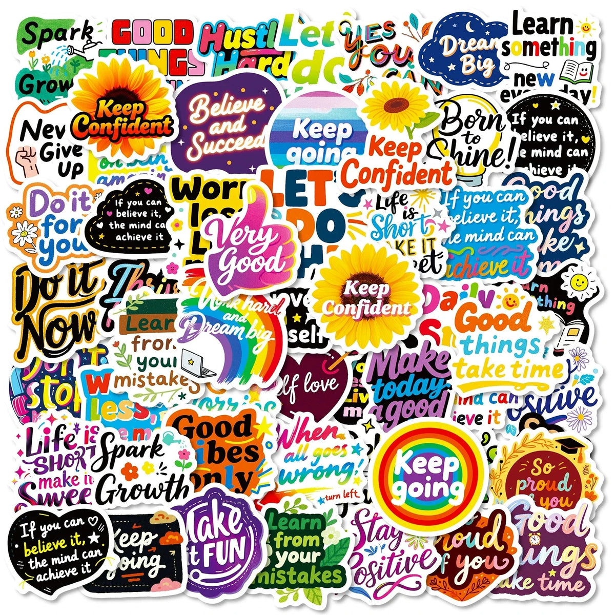 50PCS Inspirational Text Graffiti Stickers Colorful Healing English Stationery Decoration Stickers