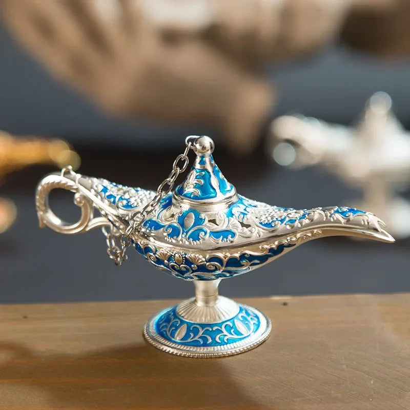 12cm(4.7")Classic Rare Hollow Legend Aladdin Magic Genie Lamps Incense Burners Retro Wishing Oil Lamp Home Decor Gift