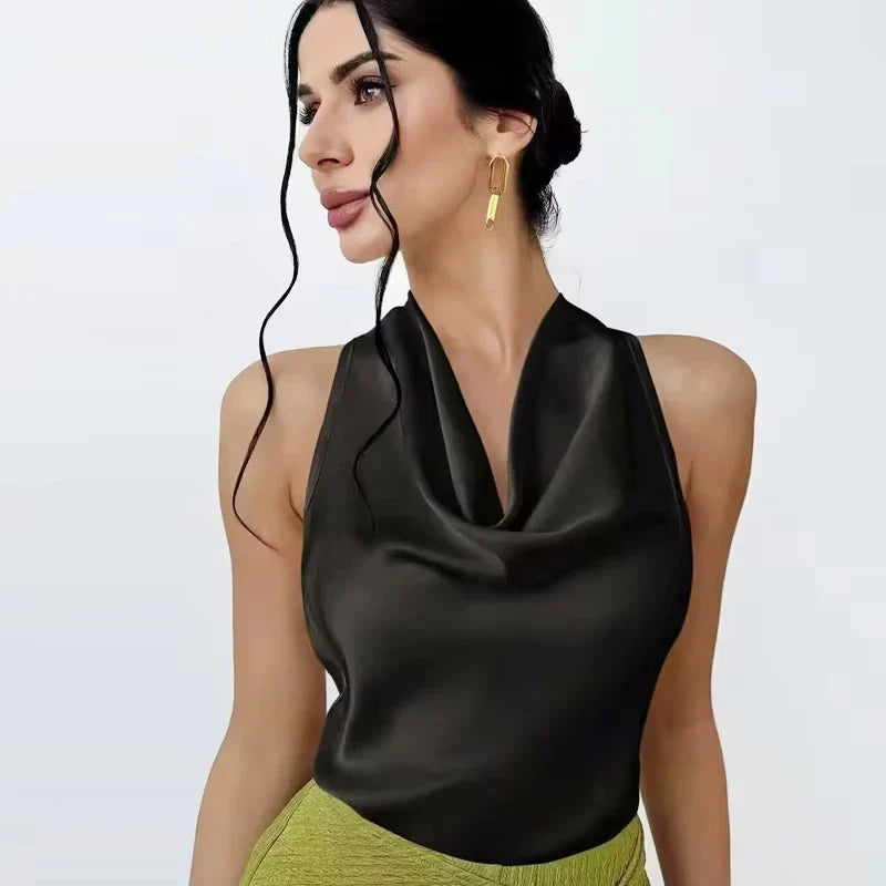 MUJER Satin Halter Tops Woman 2026 Sexy Backless Tops for Women Camisole off Shoulder Summer Top Women Pink Black Top Female