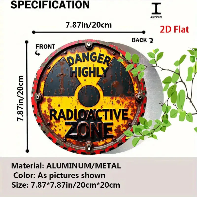 1pc Rustic Radiation Warning Round Aluminum Sign - 2D Flat Nuclear Hazard Metal Wall Art, "DANGER HIGHLY Radioactive ZONE