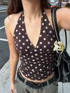 Weird Puss Polka Dot Print Vest Women Y2K Lace-Up Backless Halter v-Neck Skinny Summer Trend Daily  Street Basic Chic Tank Tops