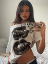 American Street Hip Hop Mouth Print Loose T-shirt Women Personalized Casual Top