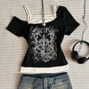 Women's 90s Vintage Punk T-Shirt Summer Streetwear Sexy Short Sleeve Gothic Slim Crop Top Hotgirl Casual Femme Tee Harajuku Y2k